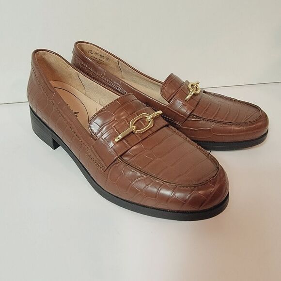 Life Stride Sonoma 2 Brown Croc Embossed Flat Loafers Size 9.5 - Picture 2 of 8